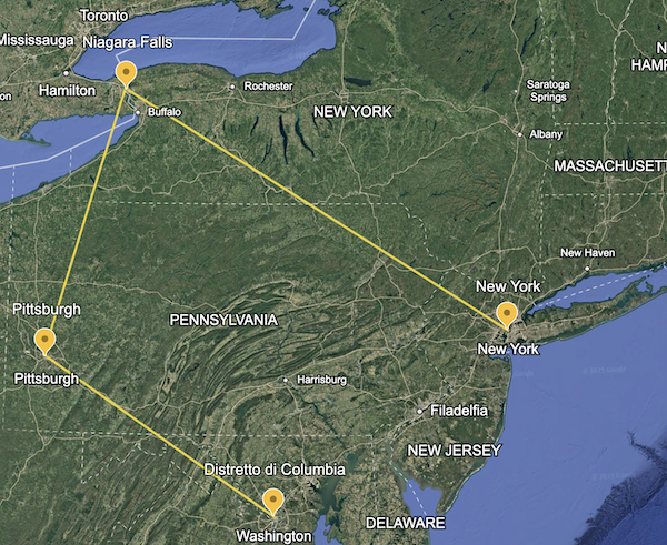 itineriario on the road da Washington a New York