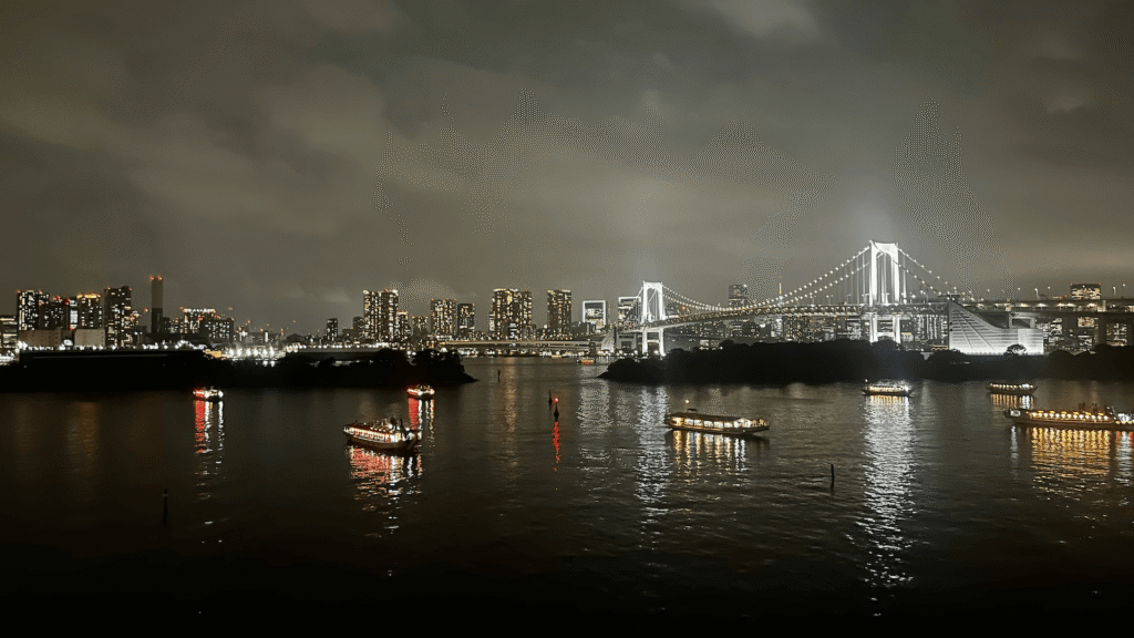Vista notturna della città dal quartiere Odaiba